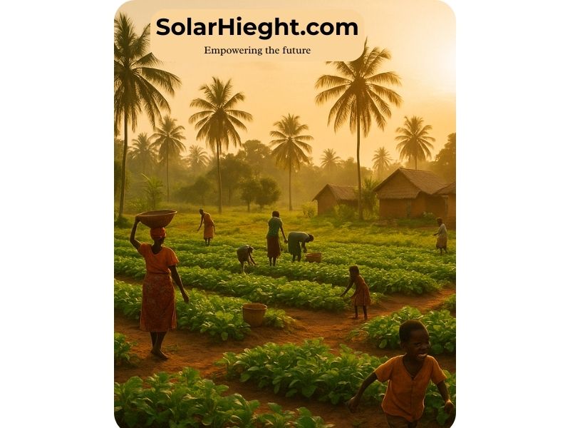 A simulated image of a precolonial rural Amurie Omanze village, in Southern Nigeria, adorned with green vegetation and blazing sunlight