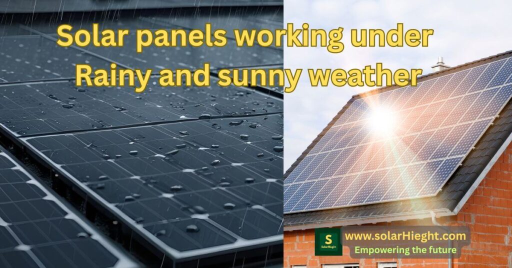 images of rainy and sunny weather solar panels rooftops working in both conditions