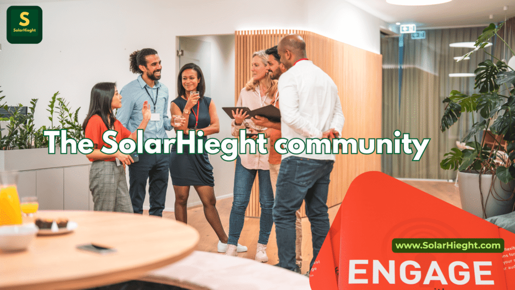 COMMUNITY A group of people gathered in a conference room exchanging ideas as a community indicating solarHieghts idea of community exchanges in empowering the future