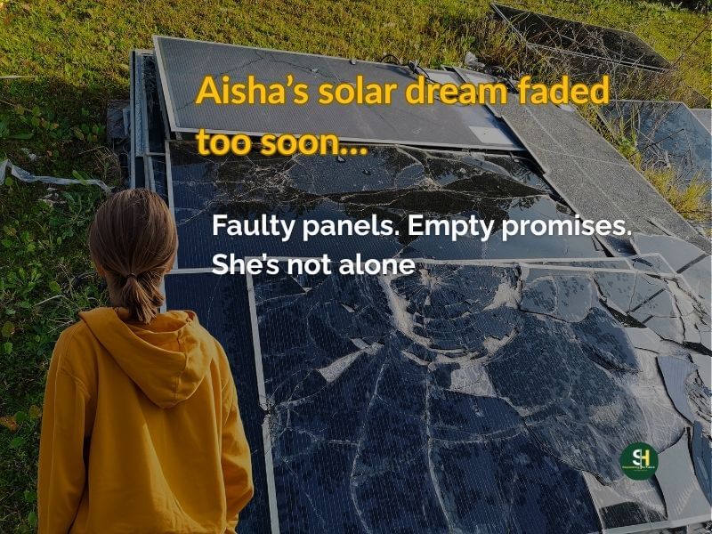 A shattered solar panel the bane of fake products. 