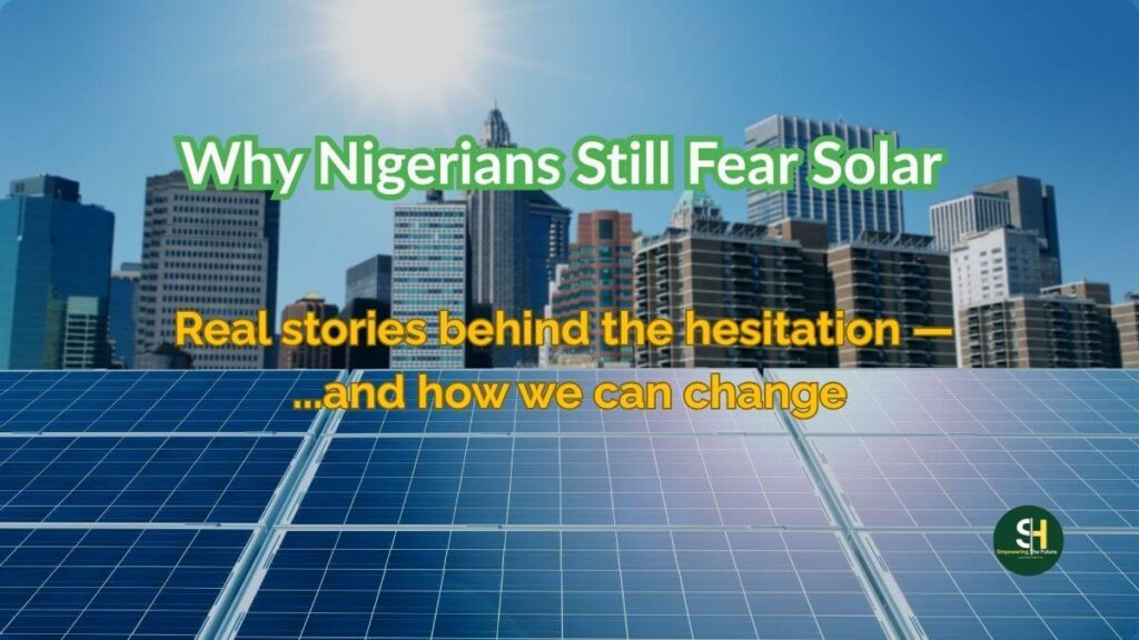 Rooftop solar panels under bright sunlight — dipicting Nigeria’s slow but hopeful shift toward clean energy